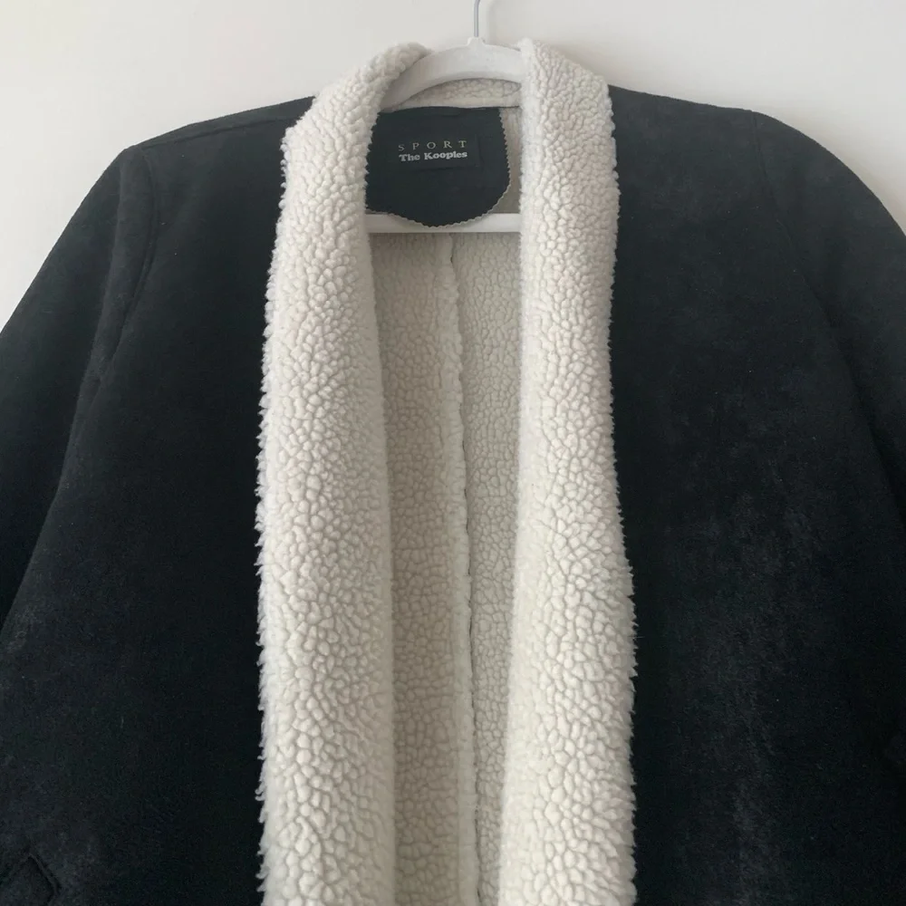 The Kooples Sport Black Suede Sherpa Lined Open Front Jacket Women Sz S Outdoor